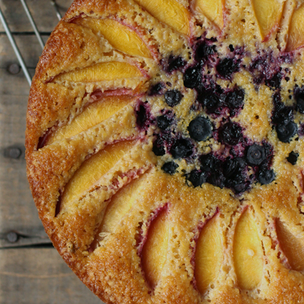 Blueberry Nectarine Cornmeal Cake with Lemon Sage Syrup