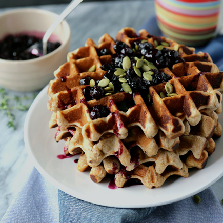 Whole Wheat Waffles with Blueberry Thyme Compote