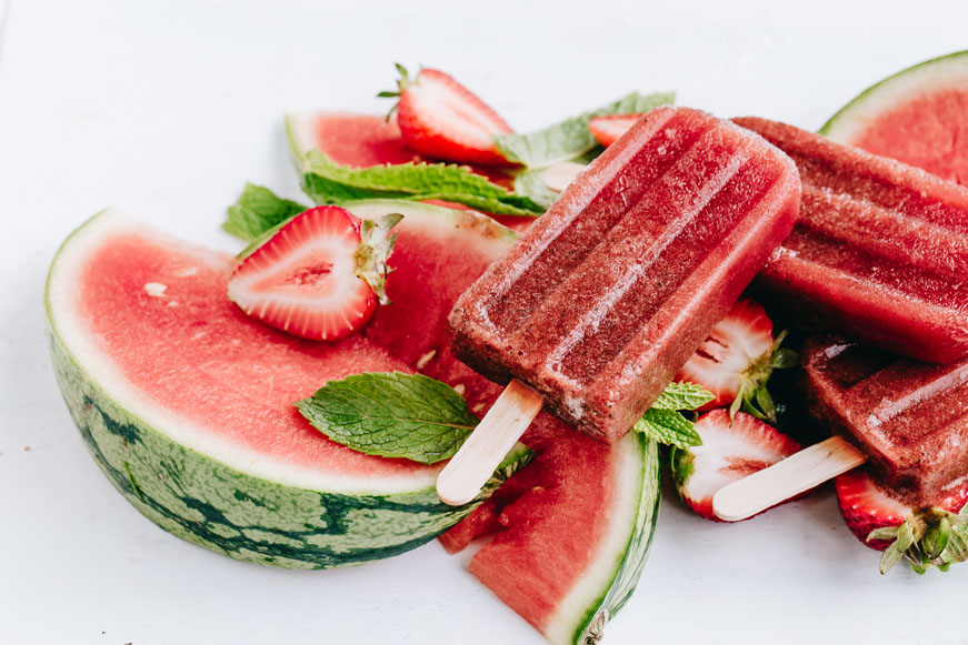 Strawberry Watermelon Mint Pops #CincoDeMayo #Gourmet #Luvo #PopsicleRecipes 